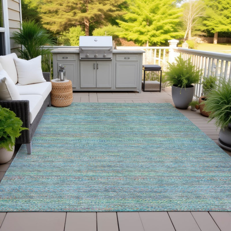 Machine Washable Indoor/Outdoor Modern Stripes Chantille Rug - Teal - 8' x 10'