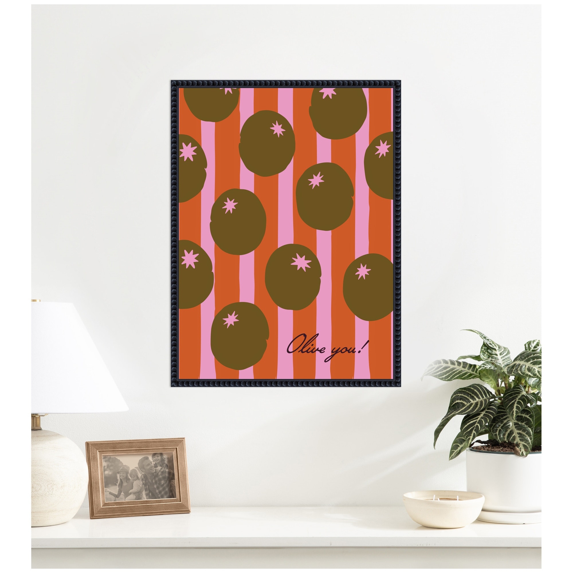 Kate and Laurel Olive You Pink Stripes by Lucky Guava Framed Canvas Wall Art Print