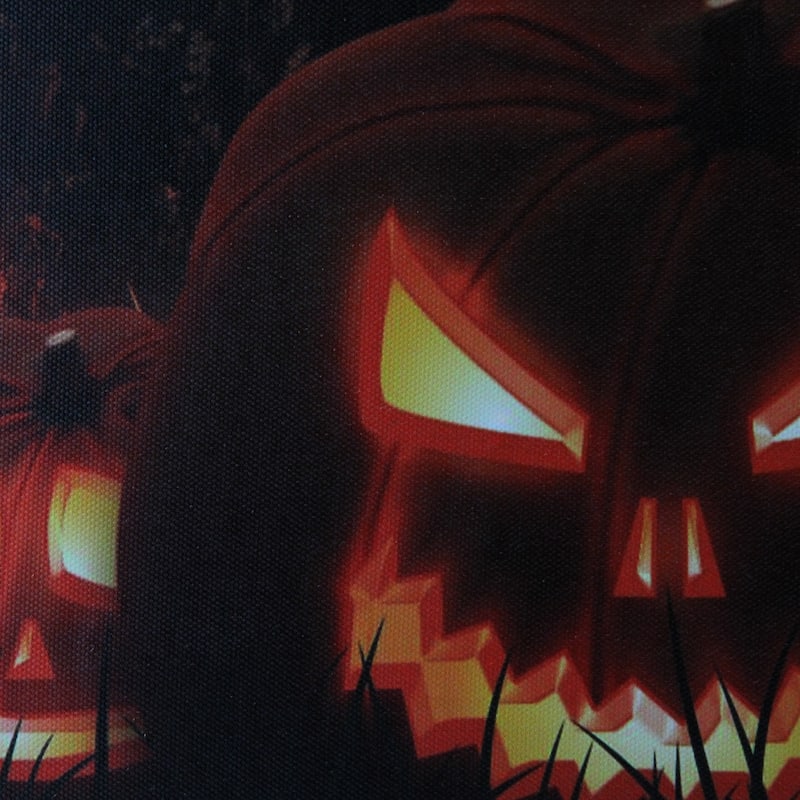 LED Jack-O-Lanterns a Cemetery Halloween Canvas Wall Art 23.5"x15.5"