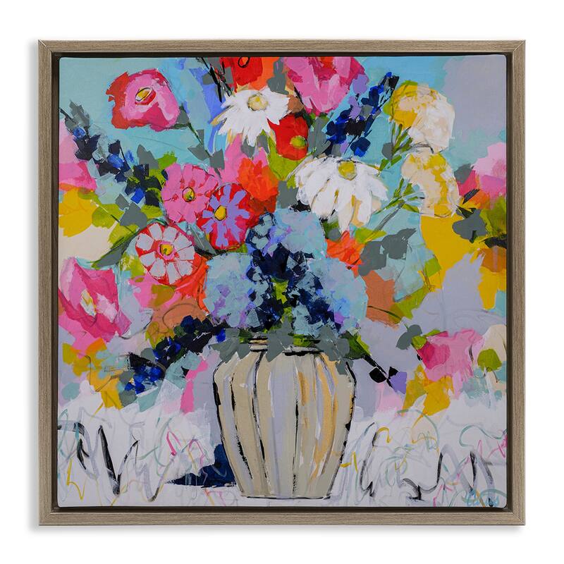 Stupell Modern Bright Bouquet Framed Floater Canvas Wall Art Design By Joan Curtis - 18 x 18 - Brown