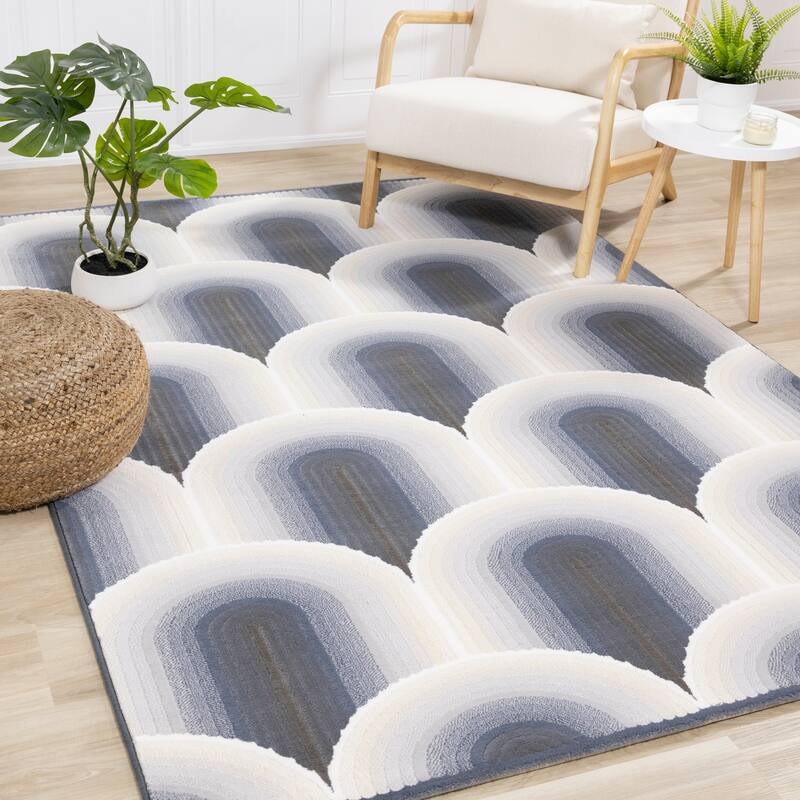 Elizabeth Collection - Blue/Grey/Cream Rounded Arches Rug