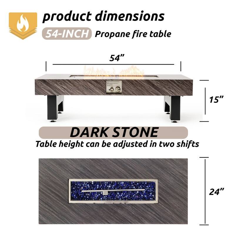 54-Inch Iron Fire Pit Table with Stone Finish