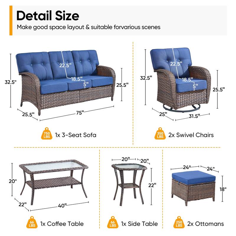 Pocassy Ooutdoor Patio Sofa Chairs Funiture Set