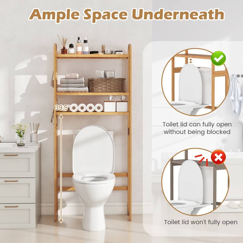 Gymax Bamboo over the Toilet Storage Shelf w/3-tier Open Shelf - Natural