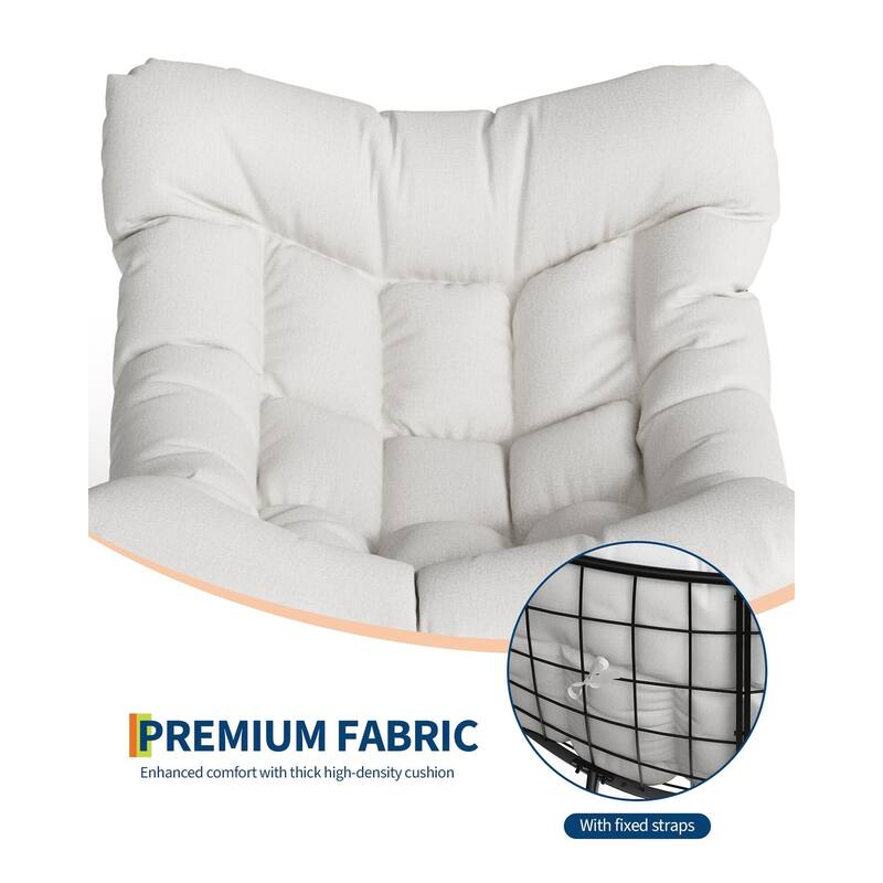 Outdoor Papasan Rocking Chair, Oversized Rocking Chair with Sturdy Metal Frame, Patio Rattan Egg