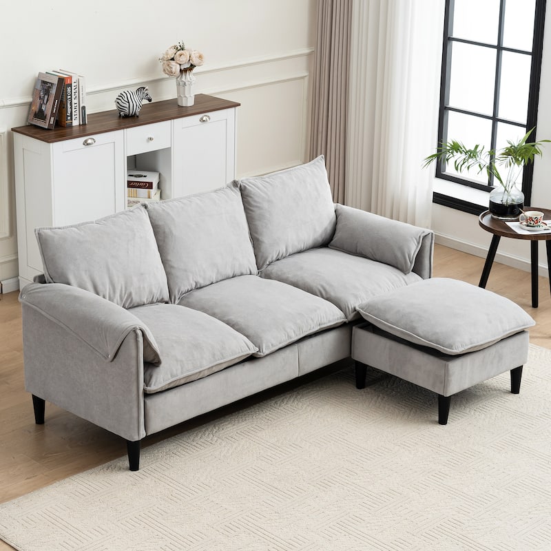 L-Shaped Modular Sectional Sofa with Storage Ottoman, Convertible Sofa with Waterfall Armrests, Comfy 3-Seater Cloud Sofa