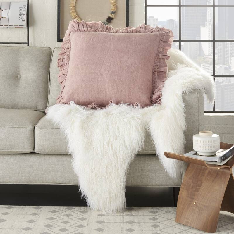 HomeRoots 24" Pink Pillow With Ruffled Edges