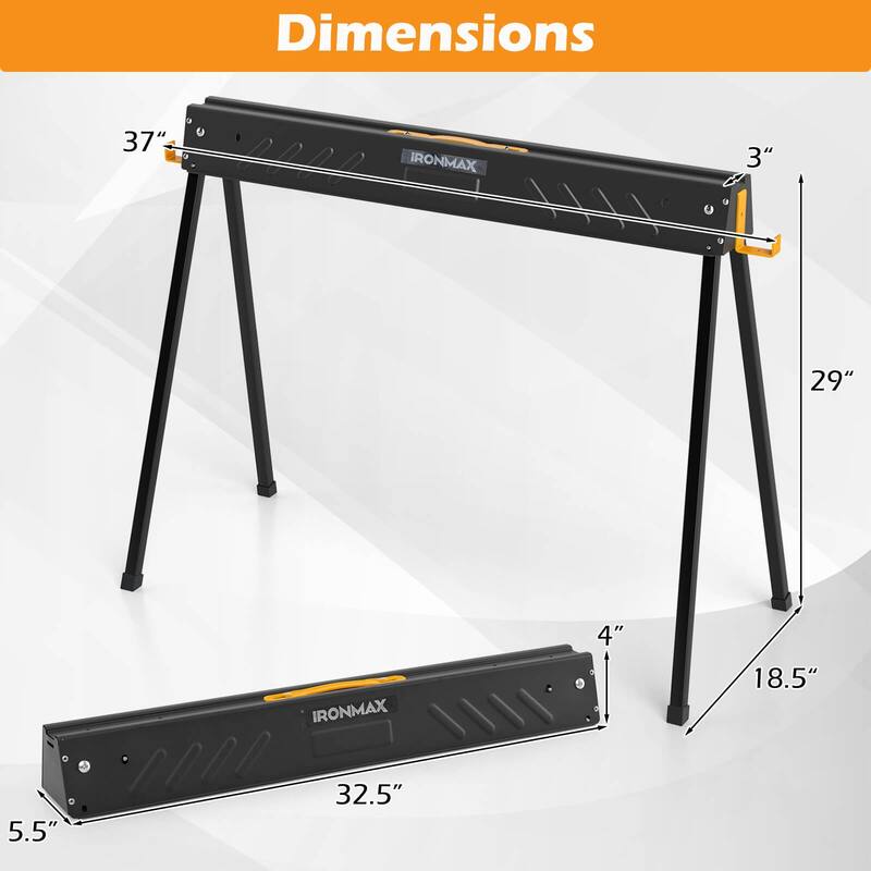 Ironmax 2-Pack Heavy-duty Metal Sawhorses with 2 x 4 Supporting Arms & - See Details