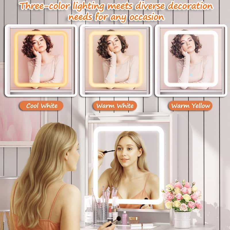 Vanity Set for Small Bedrooms - Small Space Makeup Vanity with Stool, Compartmentalized Drawers & 20cm Foldable Side Tables