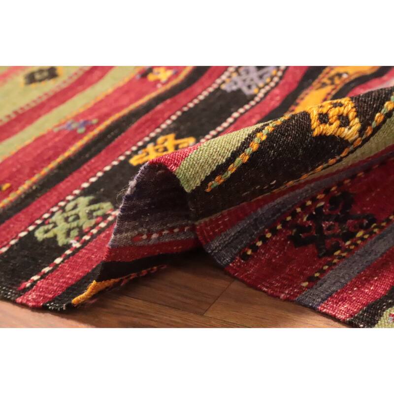 Hand Woven Oriental 100% Wool Carpet Southwestern Tribal Multi-Colored Kilim Area Rug - 9' 7'' X 5' 11''