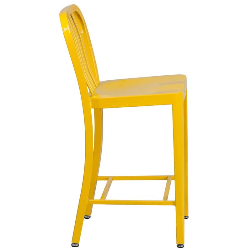 2 Pack 24'' High Metal Indoor-Outdoor Counter Height Stool w/ Vertical Slat Back