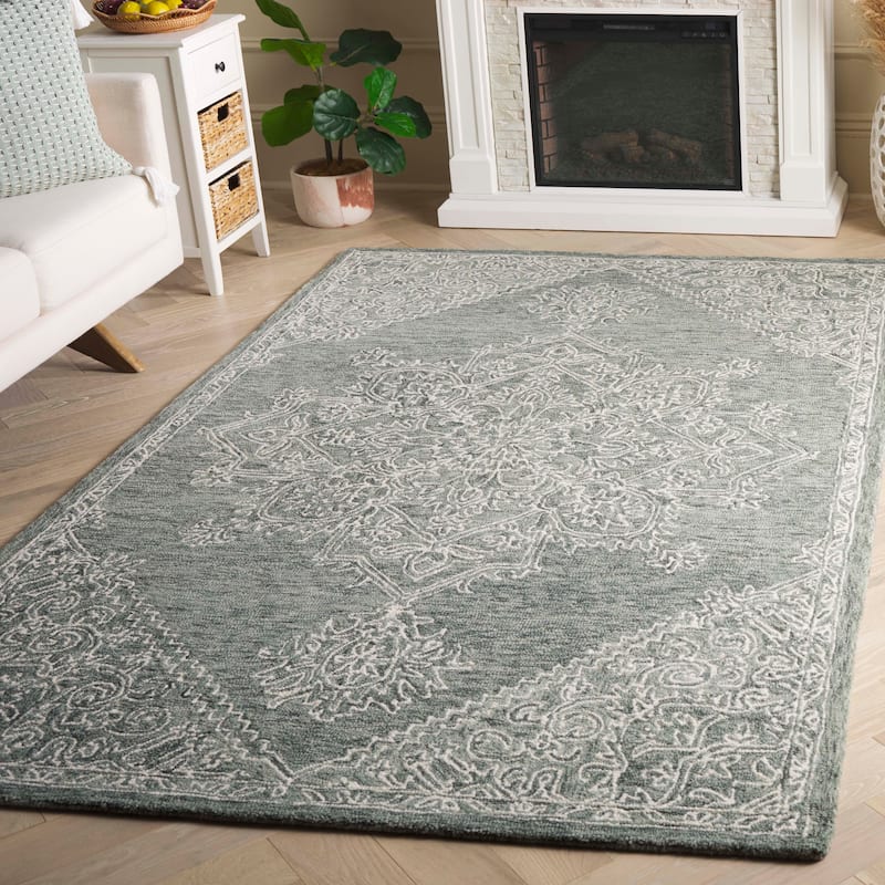 SAFAVIEH Handmade Metro Clemensa French Country Wool Rug - 6' Square - Green/Ivory