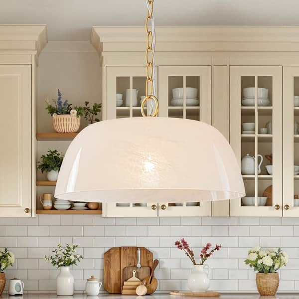 slide 2 of 15, Mid-Century Modern 1-Light Round Opal Glass Pendant Light 14.8in