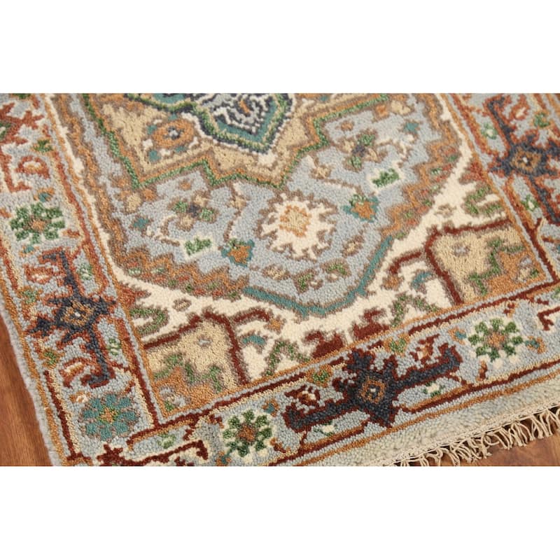 Gray Geometric Heriz Serapi Indian Accent Rug Handmade Wool Carpet - 2'0"x 3'0"