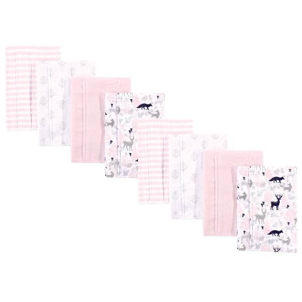 slide 1 of 1, Hudson Baby Boys and Girls Cotton Poly Flannel Burp Cloths 8-Pack, Linocut Woodland Girl, One Size