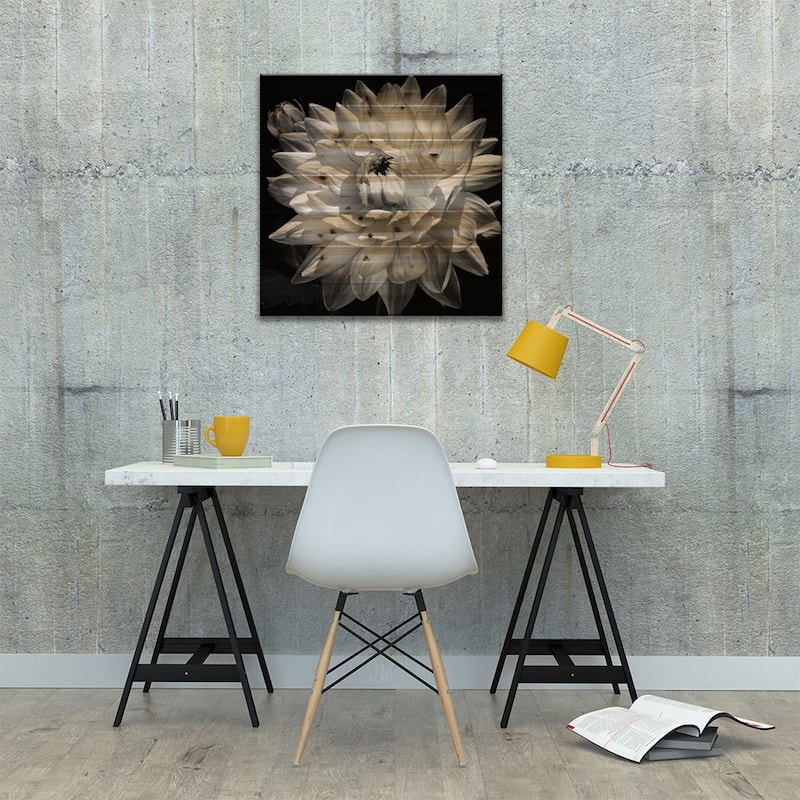 White Dahlia II Print On Wood by Caroline Kelly - Multi-Color