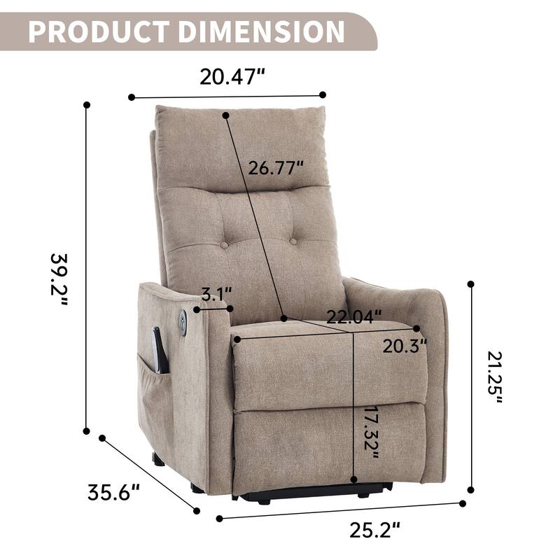 Single Motor Power Lift Recliner with USB Port and 155 Degree Recline