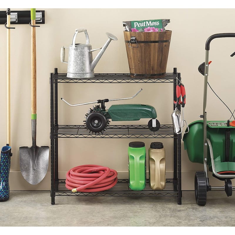 3 Tier Adjustable Heavy Duty Steel Wire Multiuse Organizing Rack Shelf,Black