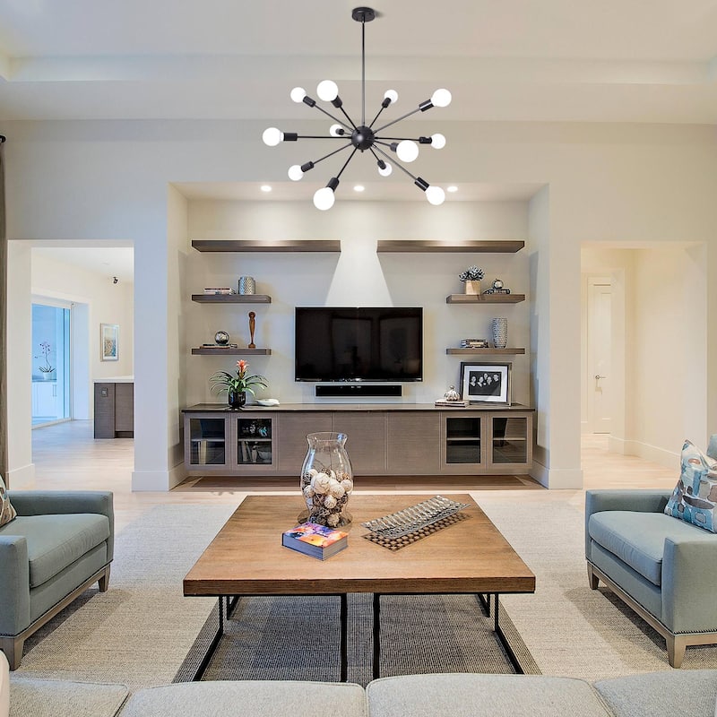 12-Light Sputnik Sphere Chandelier, Classic Semi Flush Mount Chandelier for Living Room Kitchen Island Dining Foyer