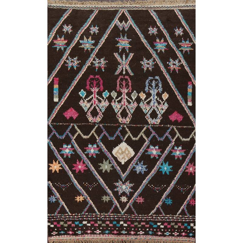 Geometric Tribal Moroccan Area Rug Hand-knotted Oriental Wool Carpet - 5'10" x 9'7"