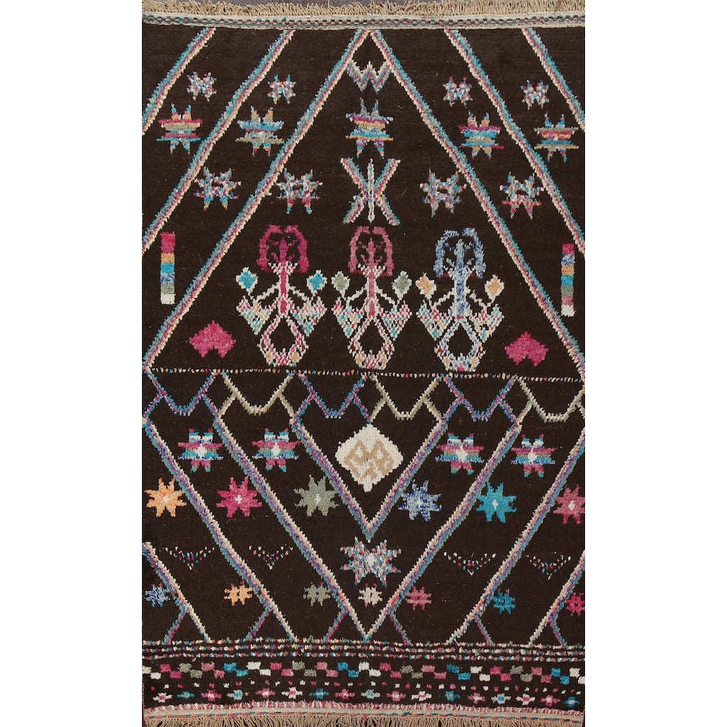 Geometric Tribal Moroccan Area Rug Hand-knotted Oriental Wool Carpet - 5'10" x 9'7"