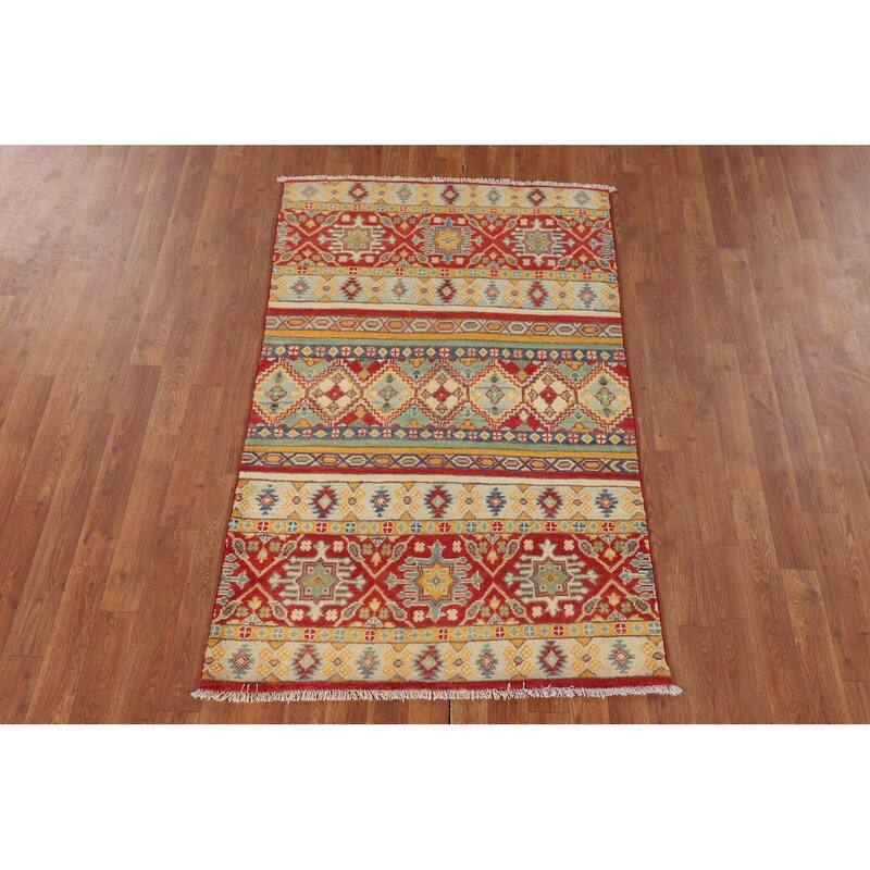Striped Kazak Accent Rug Hand-Knotted Wool Carpet - 3'2" x 5'0"
