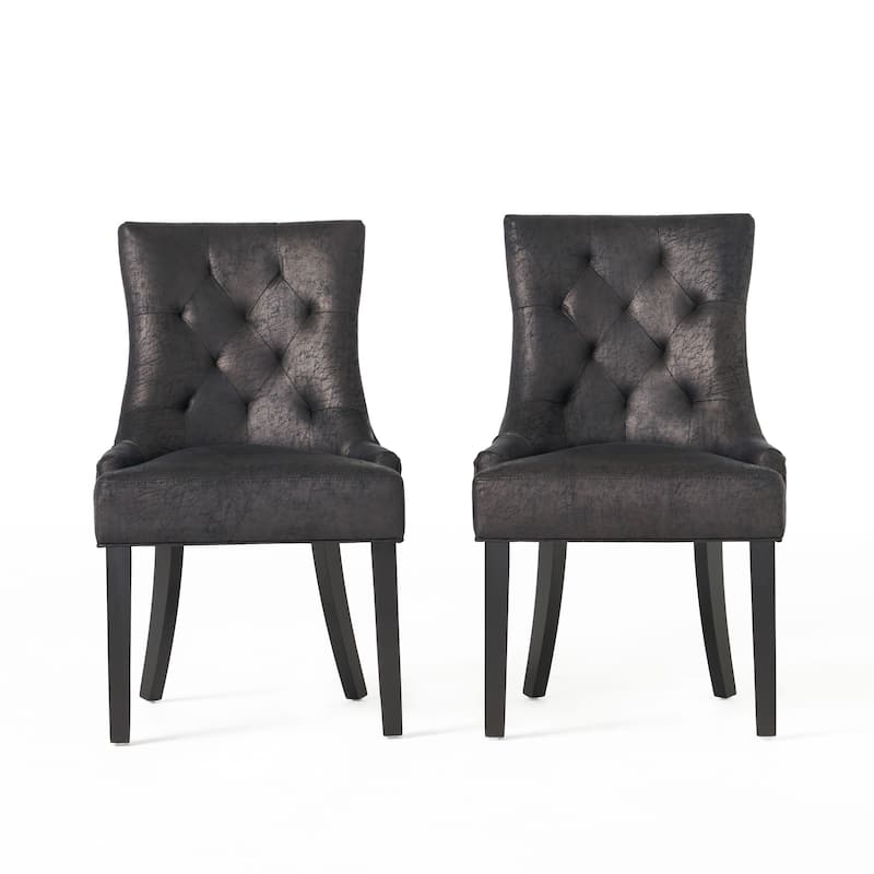 Set of 2 Microfiber Upholstered Dining Chairs with Wood Legs