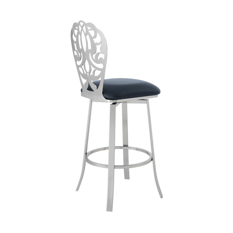 Cherie Modern Upholstered Metal Bar or Counter Height Swivel Bar Stool with Back