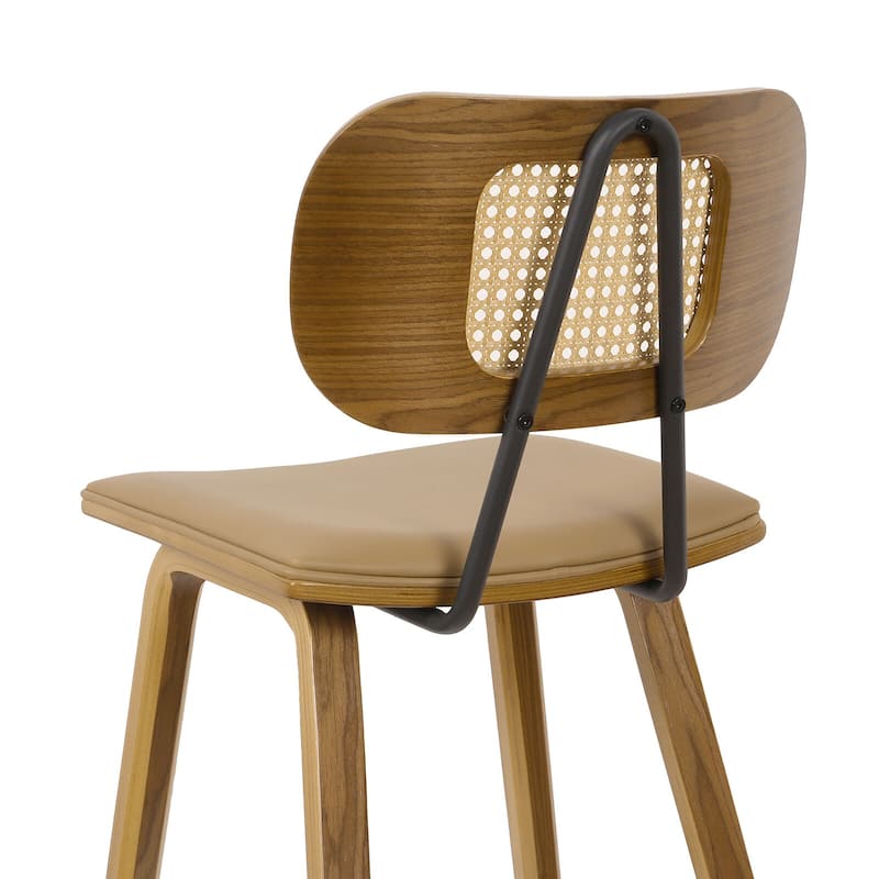26-inch Wood Counter Height Bar Stools with Rattan Back