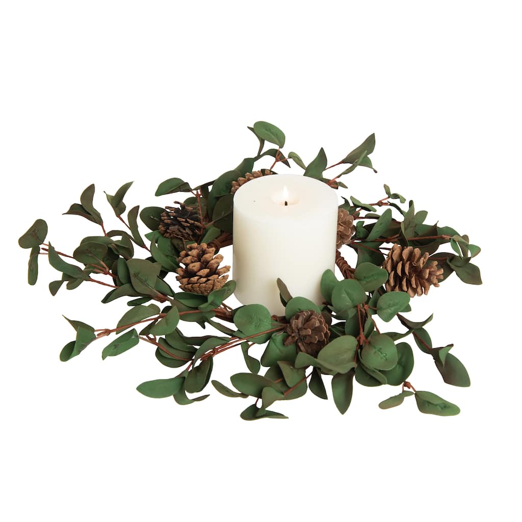 Transpac Foam 16 in. Green Christmas Eucalyptus Candle Ring