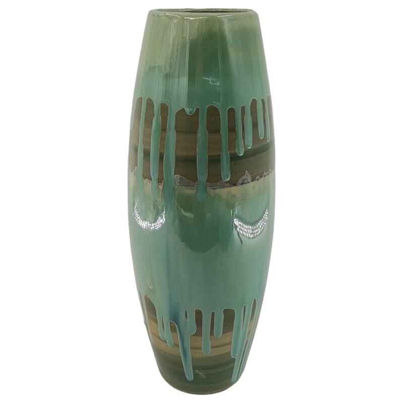 Modern Ceramic and Metal Decorative Vase with Textured Detailing - 7" x 7" x 18"