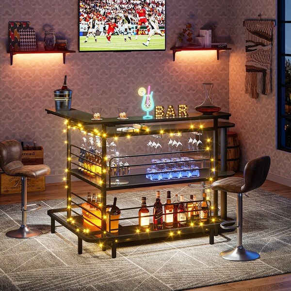 Home Bar Unit, 4 Tier L Shaped Liquor Bar Table with Storage and