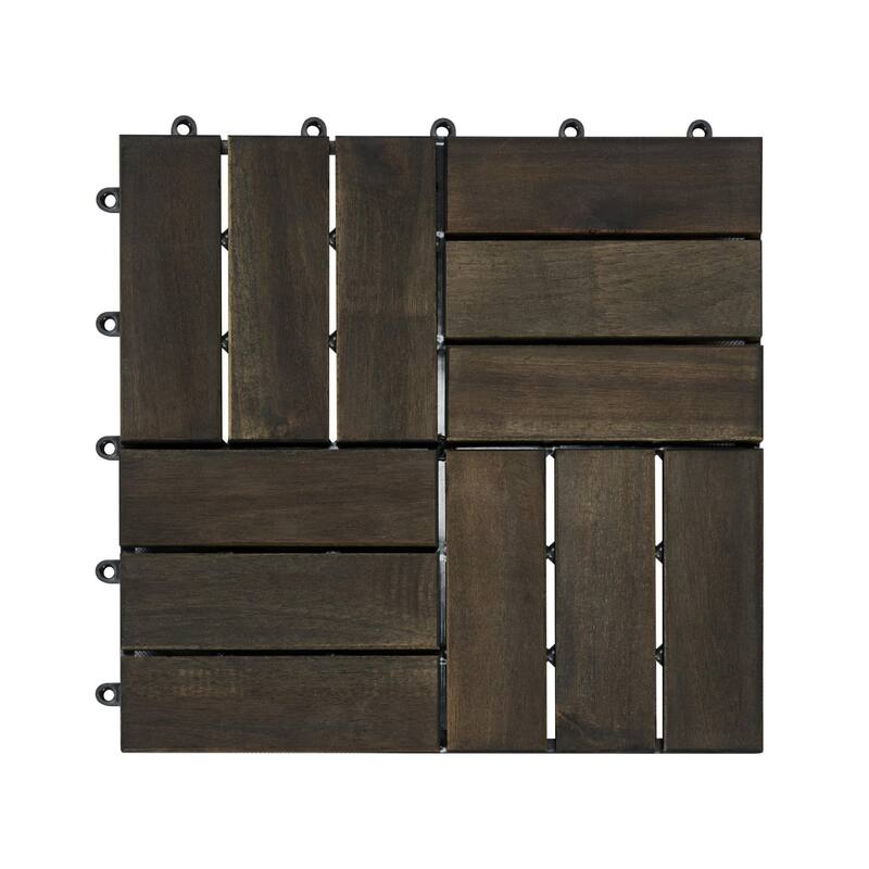 10PCS 12" x 12" Square Dark Brown Acacia Wood Interlocking Deck Tiles，Anti-Mildew Patio Flooring，DIY Easy Assembly