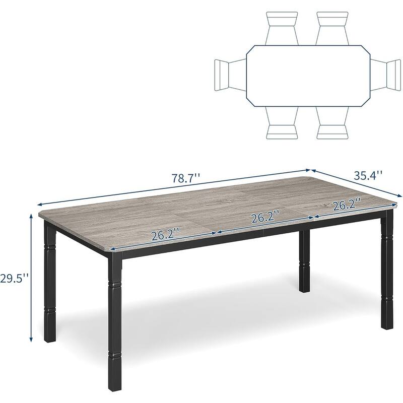 78.7" Farmhouse Dining Table for 6-8 People - Rustic Industrial Kitchen Table