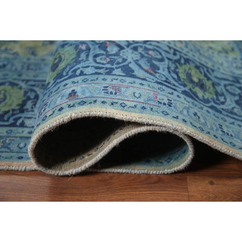 Hand Knotted Oriental 100% Wool Carpet Traditional Floral Green Mashad Area Rug - 11' 8'' X 8' 0''