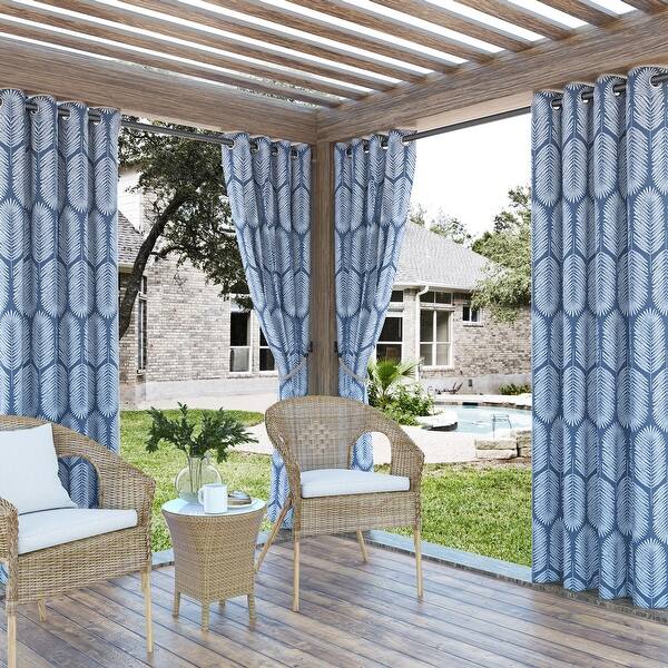 slide 1 of 14, Sun Zero Borneo Tropical Foliage Indoor Outdoor UV Protectant Room Darkening Grommet Curtain Panel