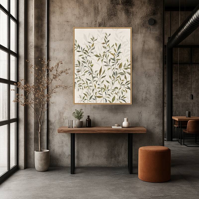 Gentle Leaves in Muted Greens by Hannah Dawson Framed Canvas Wall Art Print