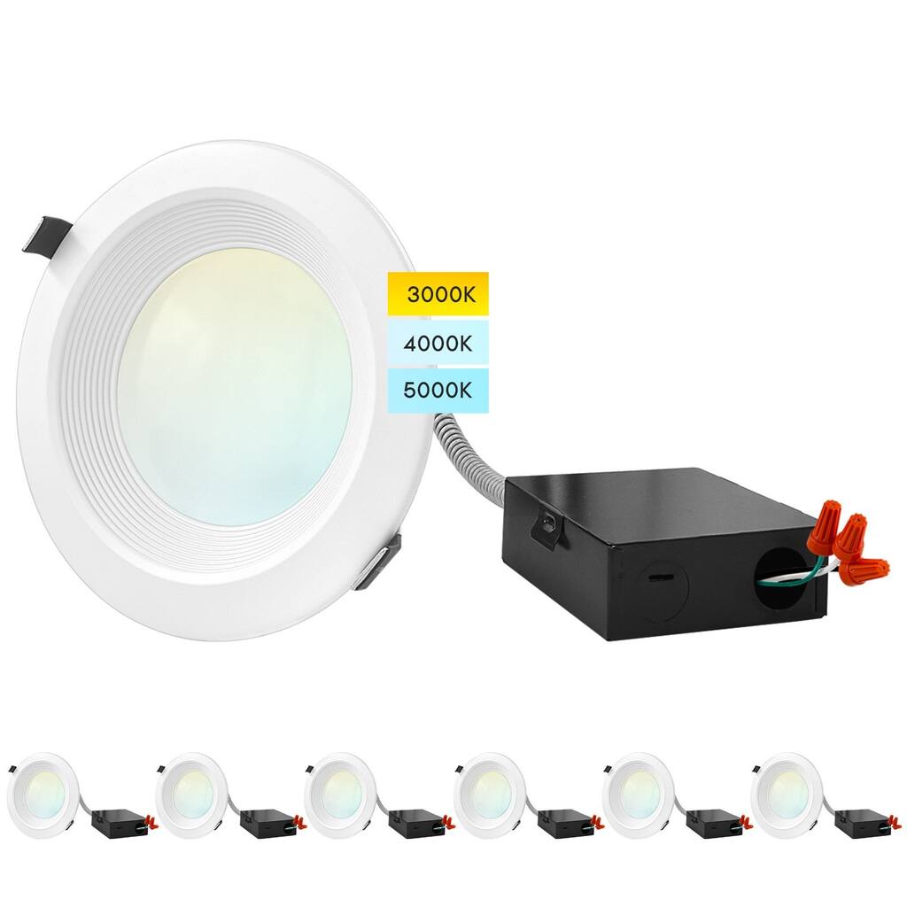 Luxrite 6" Commercial LED Recessed Light, J-Box, 3 Color Selectable, 1140/1520/1900 Lumens, Dimmable, Wet Rated 6 Pack