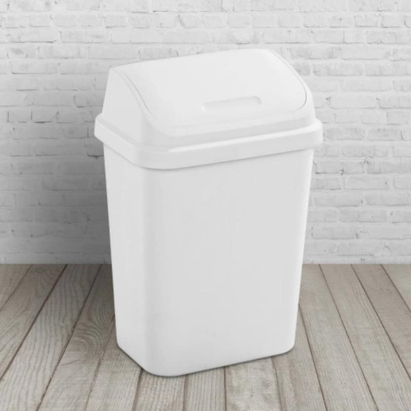 White Plastic 7.8-Gallon Swing Top Wastebaskets Set of 6