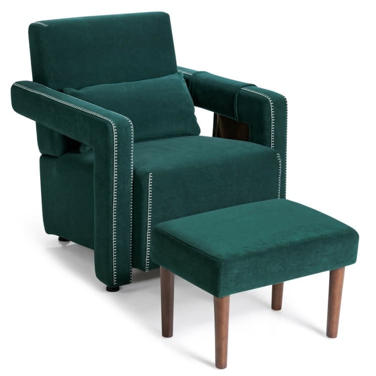 Modern Berber Fleece Single Sofa Chair with Ottoman and Waist Pillow - 31" x 31" x 34.5" (L x W x H)