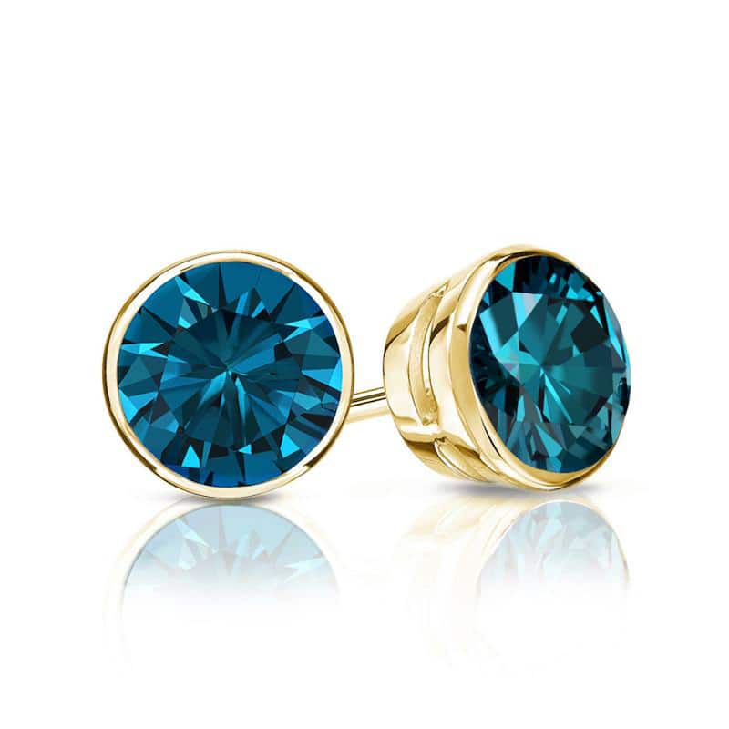 Auriya 14k Gold 1ctw Blue Diamond Stud Earrings Bezel-set (I1-I2)