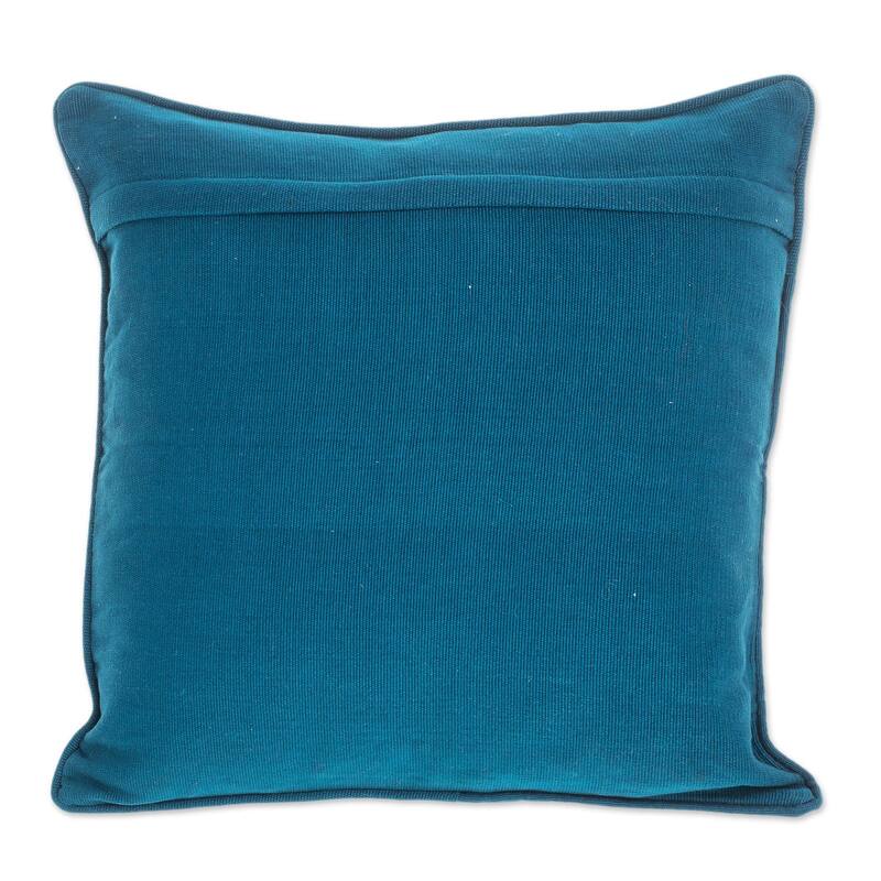 Novica Handmade Azure Geometry Cotton Cushion Cover