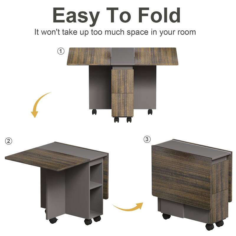 5 Pieces Folding Extendable Dining Table Set with 4 Chairs for 4 Peoples, 55'' Drop Leaf Wood Kitchen Dining Room Table Set with