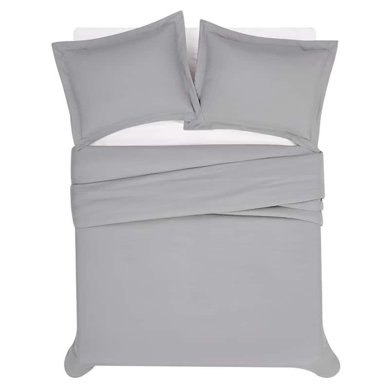 London Fog Garment Wash Solid 3 Piece Duvet Cover Set Bed Bath