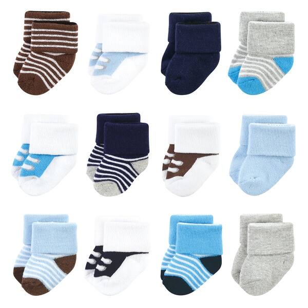 slide 1 of 1, Luvable Friends Infant Boy Newborn and Baby Terry Socks, Blue Navy Sneakers 6-12 Months - Blue Navy Sneakers