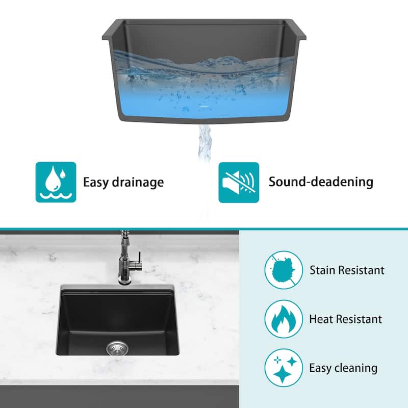 21" Undermount Single Bowl Quartz Kitchen Sink - 21'' x 18'' x 9.65''