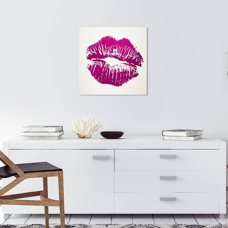 Wynwood Studio Canvas Fashion and Glam Simple Kiss Pink Purple and Magenta Modern & Contemporary Wall Art Canvas Print - 20 x 20