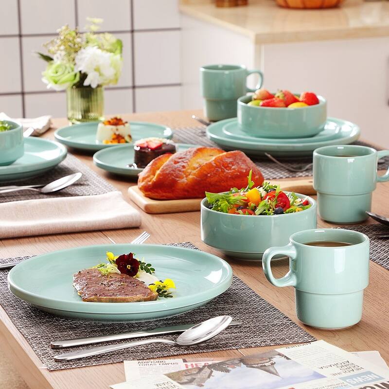 LOVECASA 16-Piece Round Dinnerware Set Stackable, Service for 4