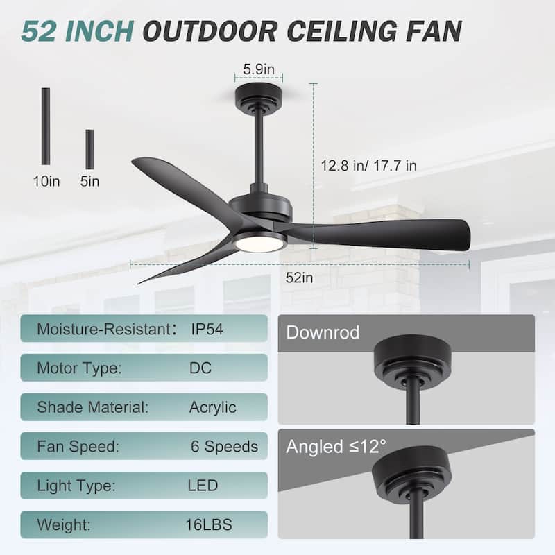 52" Traditional Farmhouse Indoor Ceiling Fan with Light and Remote
