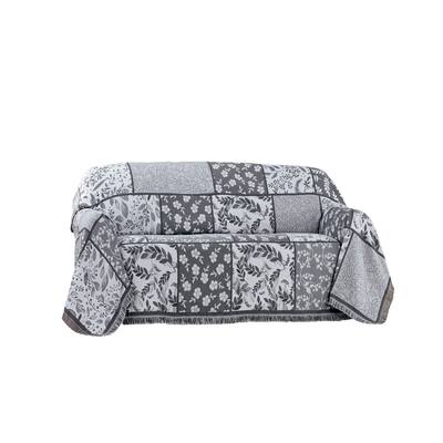 Floral Patchwork Fringe Border Furniture Throw - Loveseat